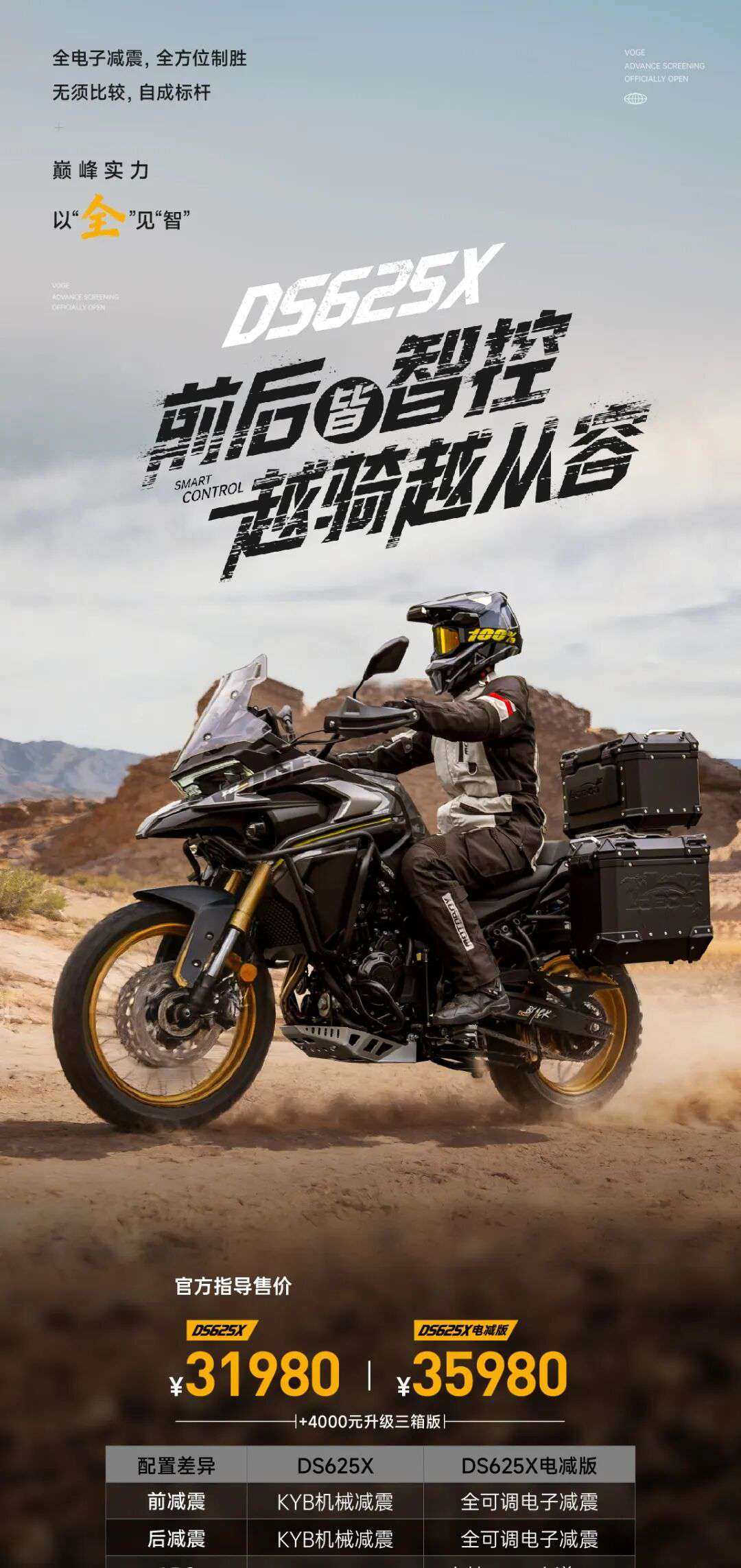 前后电子减震+弯道ABS,无极 DS625X 电减版上市,35980 元降维打击