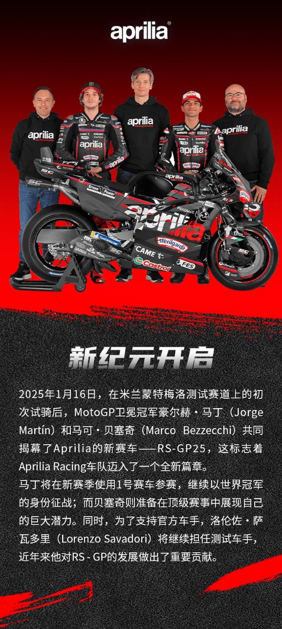 新纪元开启:Aprilia Racing 2025赛季全新车手阵容亮相,RS-GP25战车震撼登场
