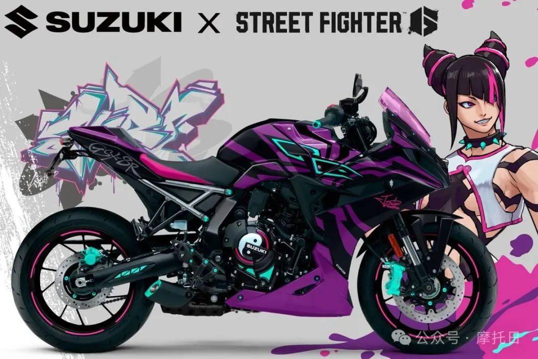 铃木携手《街霸6》发布GSX-8R Tuned by JURI,妖异邪魅的韩蛛俐黑紫色涂装