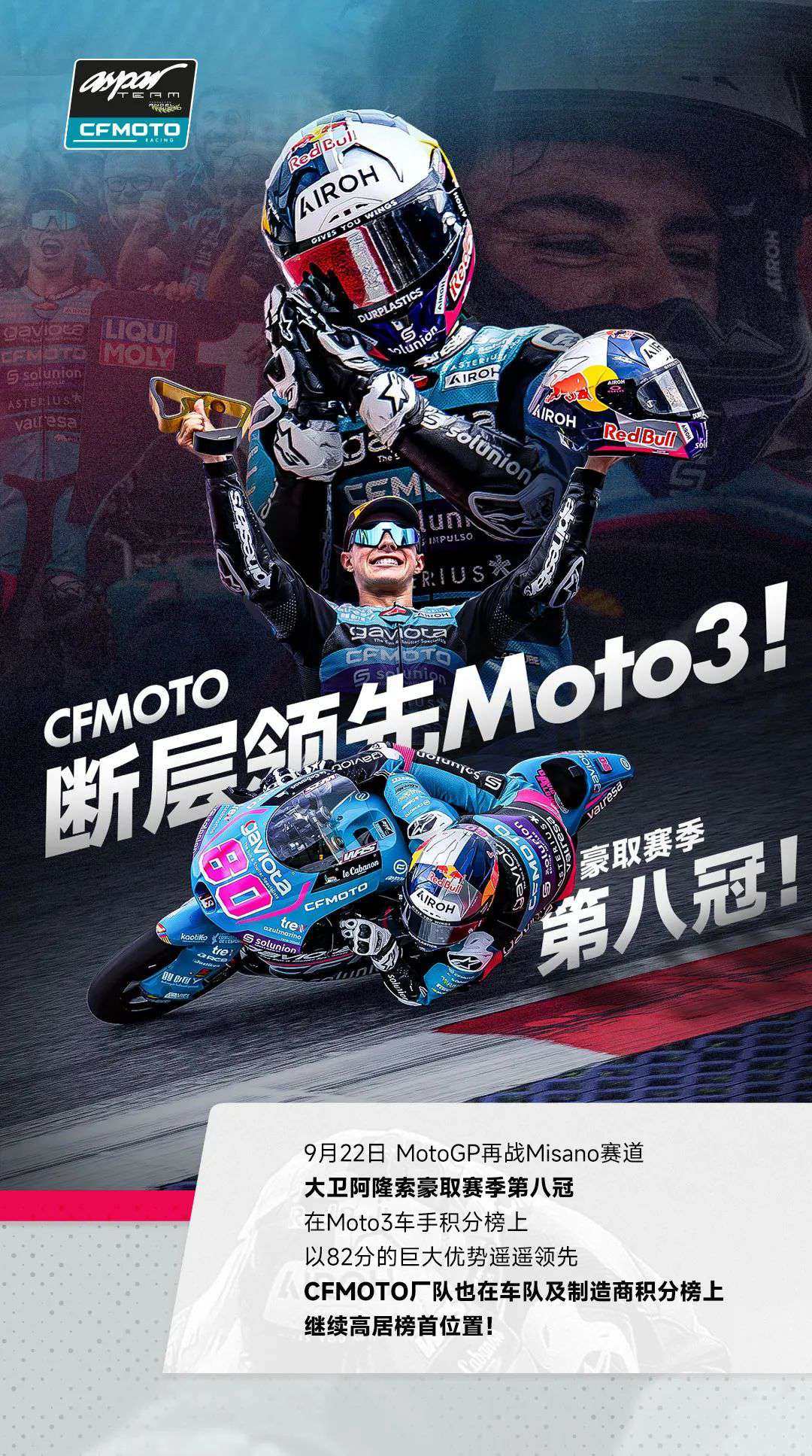 豪取赛季第八冠,CFMOTO断层领先Moto3!