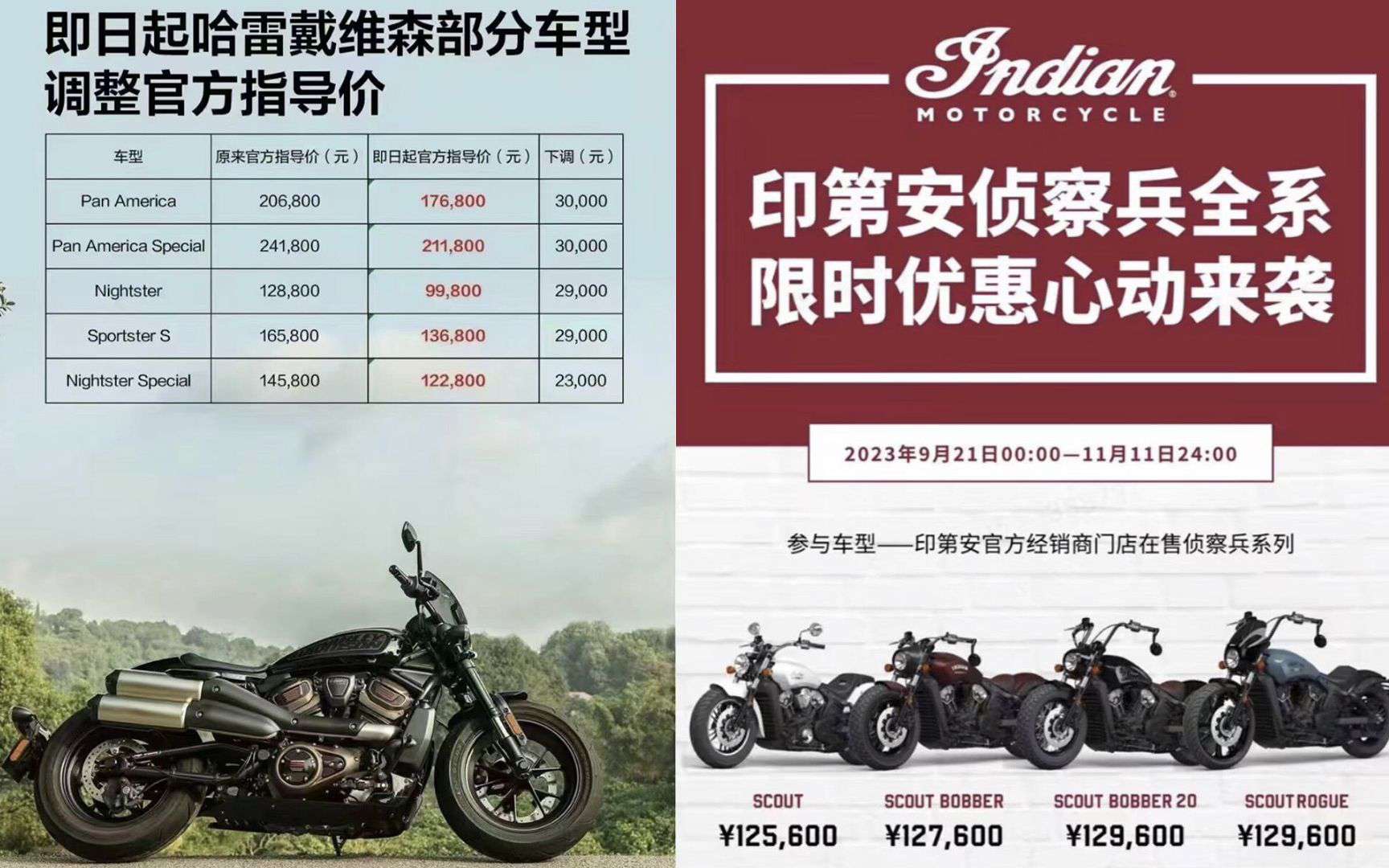 百年品牌哈雷和印第安降价！哈雷最高降幅22%，印第安最高降价7.7万